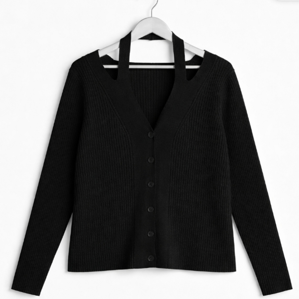 Black Sweater Ribbed Knit Long Sleeve 3XL New